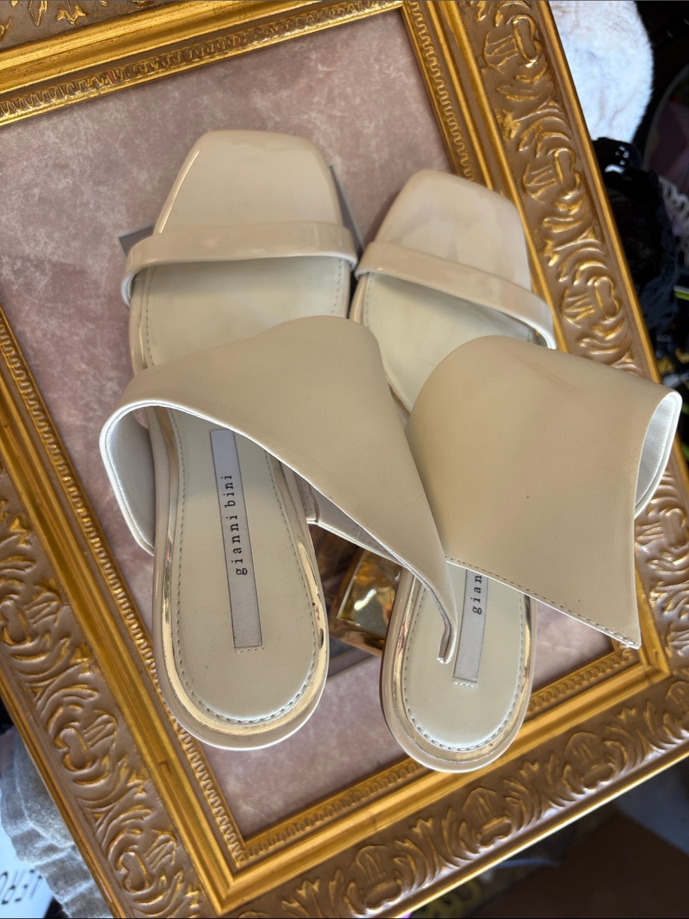Gianni Bini Ivory Square-Toe Slide Mules